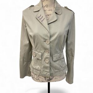 Plugg Khaki Utility Military Jacket Women’s M Patch Elbow Button Front Y2K